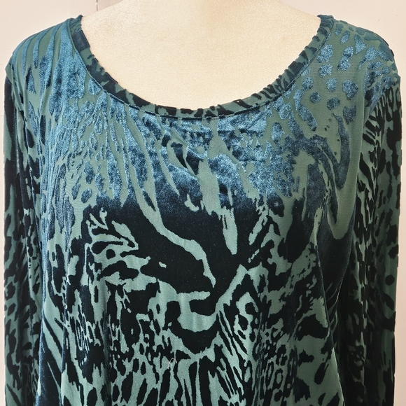 Simply Vera Vera Wang Size L Green Velvet Long-Sleeved Round Neck Blouse Shirt T - Picture 2 of 16
